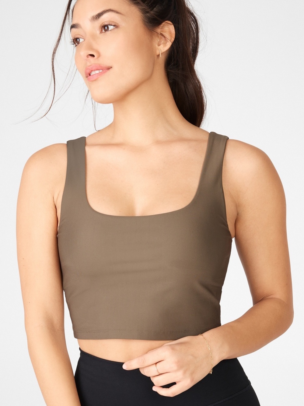Fabletics Olive Square-Neck Crop Tank Built in Bra